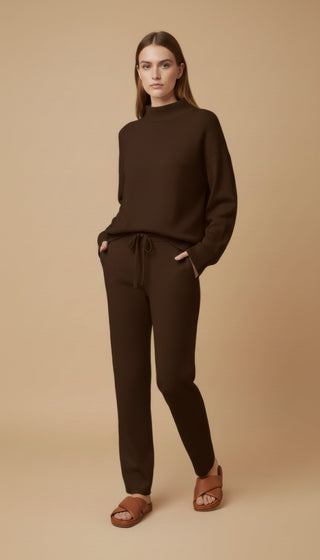 Pantalone - Pantalone in maglia coulisse - Marrone - vevi.it