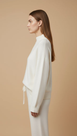 Pantalone - Pantalone in maglia coulisse - Panna - vevi.it