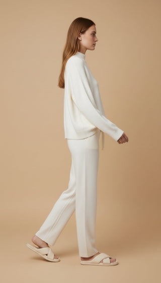 Pantalone - Pantalone in maglia coulisse - Panna - vevi.it