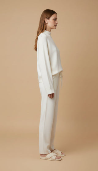 Pantalone - Pantalone in maglia coulisse - Panna - vevi.it