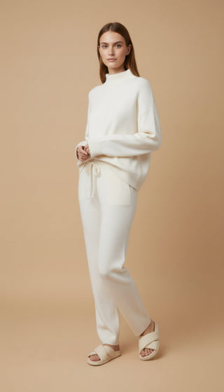 Pantalone - Pantalone in maglia coulisse - Panna - vevi.it