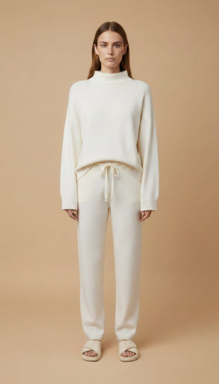 Pantalone - Pantalone in maglia coulisse - Panna - vevi.it