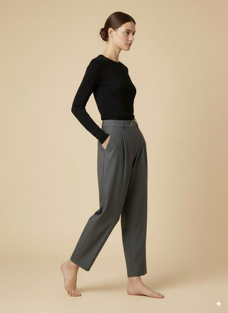 Pantalone - Pantalone largo con pences - Grigio scuro melange - vevi.it