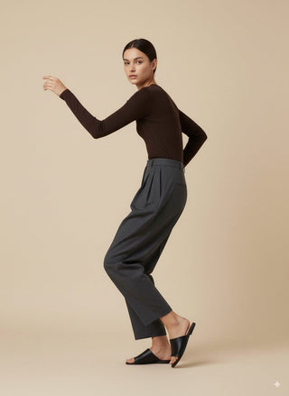 Pantalone - Pantalone largo con pences - Grigio scuro melange - vevi.it