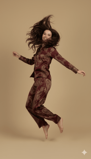 Pantalone - Pantalone palazzo fantasia paisley viscosa - Bordeaux - vevi.it