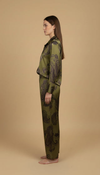 Pantalone - Pantalone palazzo fantasia paisley viscosa - Olio - vevi.it