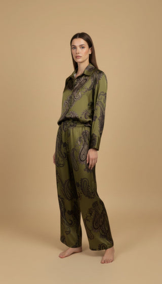 Pantalone - Pantalone palazzo fantasia paisley viscosa - Olio - vevi.it