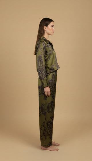 Pantalone - Pantalone palazzo fantasia paisley viscosa - Olio - vevi.it