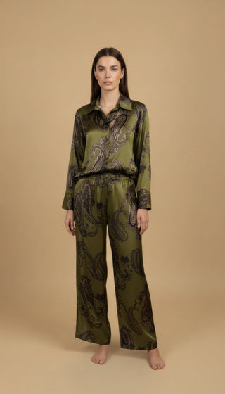 Pantalone - Pantalone palazzo fantasia paisley viscosa - Olio - vevi.it