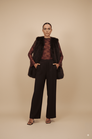 Pantalone - Pantalone palazzo fluido elastico dietro - Bordeaux - vevi.it