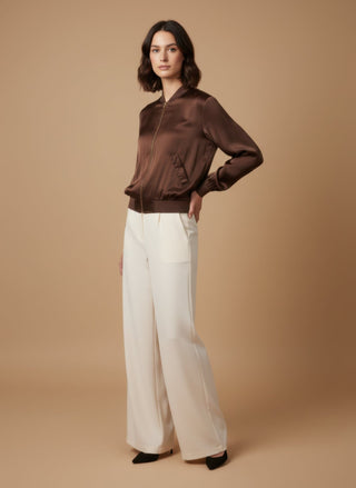 Pantalone - Pantalone palazzo fluido elastico dietro - Burro - vevi.it
