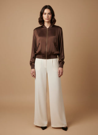 Pantalone - Pantalone palazzo fluido elastico dietro - Burro - vevi.it