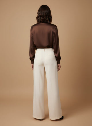 Pantalone - Pantalone palazzo fluido elastico dietro - Burro - vevi.it
