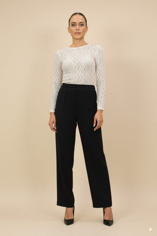 Pantalone - Pantalone palazzo fluido elastico dietro - Nero - vevi.it