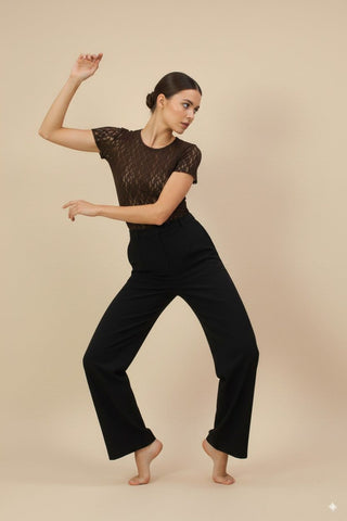 Pantalone - Pantalone palazzo fluido elastico dietro - Nero - vevi.it