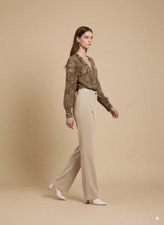 Pantalone - Pantalone palazzo velluto - Burro - vevi.it