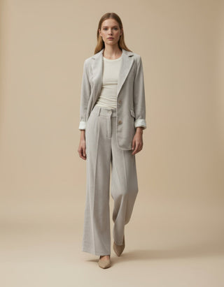 Giacca - Pantalone palazzo velluto - Burro - VEVI