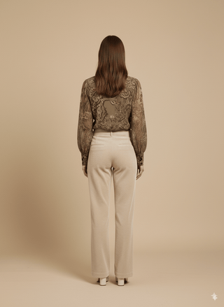 Pantalone - Pantalone palazzo velluto - Burro - vevi.it