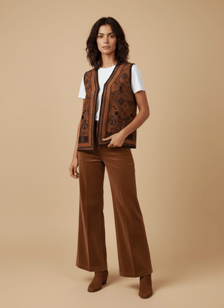 Pantalone - Pantalone palazzo velluto - Cognac - vevi.it