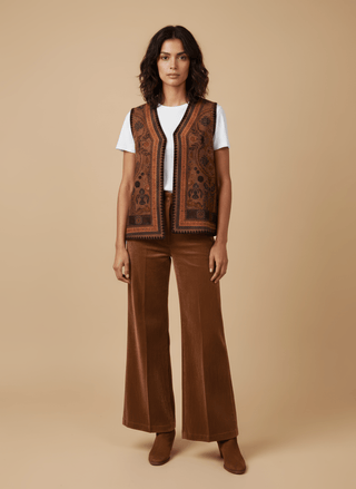 Pantalone - Pantalone palazzo velluto - Cognac - vevi.it