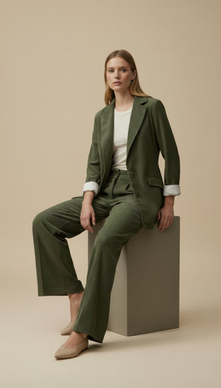 Giacca - Pantalone palazzo velluto - Verde - VEVI