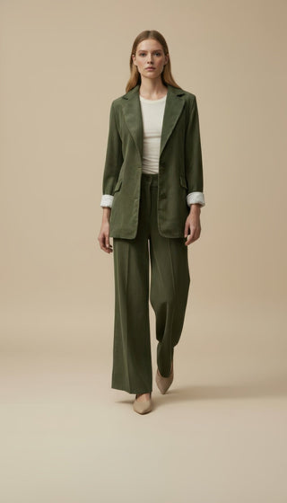 Giacca - Pantalone palazzo velluto - Verde - VEVI