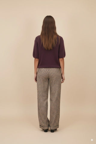 Pantalone - Pantalone quadretto doppia pinces - Cammello - vevi.it