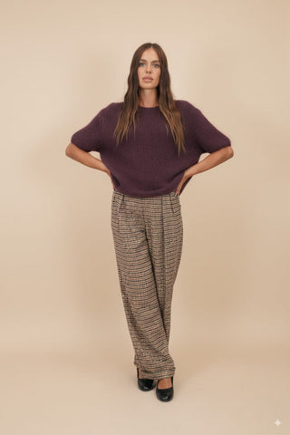 Pantalone - Pantalone quadretto doppia pinces - Cammello - vevi.it