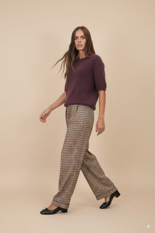 Pantalone - Pantalone quadretto doppia pinces - Cammello - vevi.it