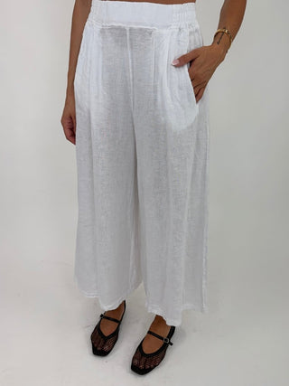Pantalone - Pantaloni larghi puro lino GFE7207 - Bianco - VEVI