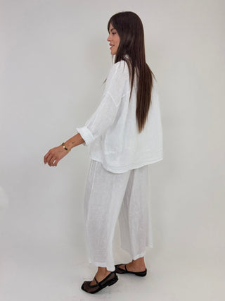 Pantalone - Pantaloni larghi puro lino GFE7207 - Bianco - VEVI
