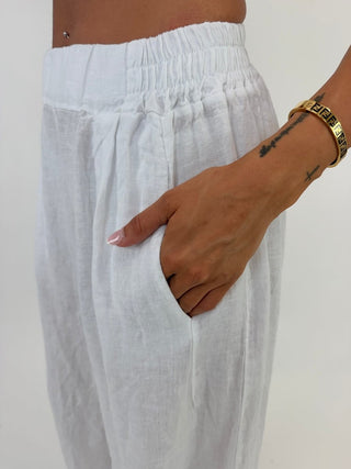 Pantalone - Pantaloni larghi puro lino GFE7207 - Bianco - VEVI