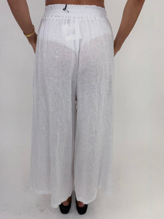 Pantalone - Pantaloni larghi puro lino GFE7207 - Bianco - VEVI