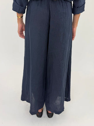 Pantalone - Pantaloni larghi puro lino GFE7207 - Blu - VEVI