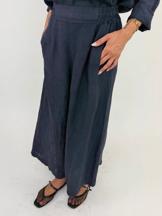 Pantalone - Pantaloni larghi puro lino GFE7207 - Blu - VEVI