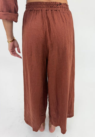 Pantalone - Pantaloni larghi puro lino GFE7207 - Mattone - VEVI