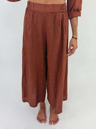 Pantalone - Pantaloni larghi puro lino GFE7207 - Mattone - VEVI