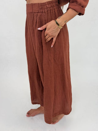 Pantalone - Pantaloni larghi puro lino GFE7207 - Mattone - VEVI