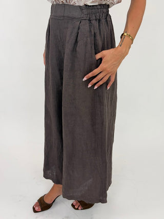 Pantalone - Pantaloni larghi puro lino GFE7207 - Moro - VEVI