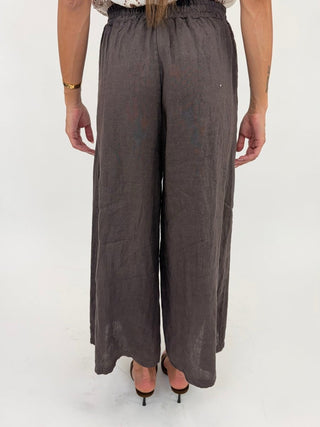 Pantalone - Pantaloni larghi puro lino GFE7207 - Moro - VEVI
