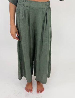 Pantalone - Pantaloni larghi puro lino GFE7207 - Verde militare - VEVI