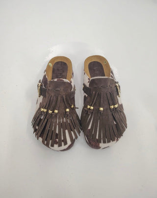 Scarpe - Sabot cavallino mucca frange GRE003 - Moro - VEVI