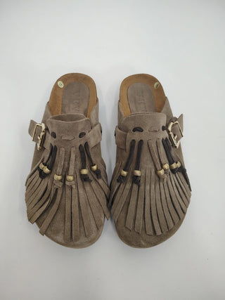 Scarpe - Sabot frange vera pelle GRE002 - Taupe - VEVI