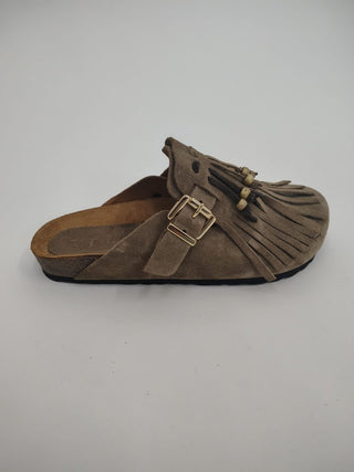 Scarpe - Sabot frange vera pelle GRE002 - Taupe - VEVI