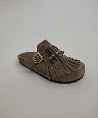 Scarpe - Sabot frange vera pelle GRE002 - Taupe - VEVI