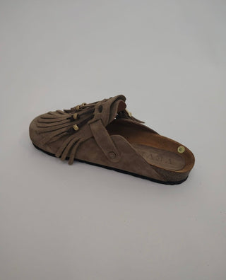 Scarpe - Sabot frange vera pelle GRE002 - Taupe - VEVI