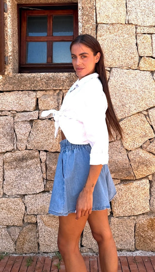 Shorts - Shorts chambray elastico vita DFE2527 - Blu denim chiaro - VEVI