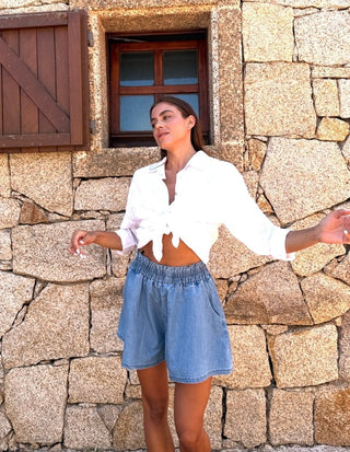Shorts - Shorts chambray elastico vita DFE2527 - Blu denim chiaro - VEVI