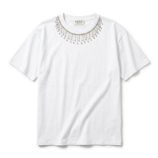 T-shirt - T-shirt collana strass apllicata LUE 16972 - Bianco - VEVI