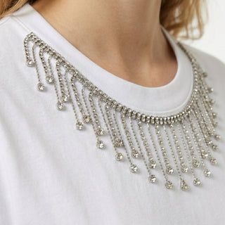 T-shirt - T-shirt collana strass apllicata LUE 16972 - Bianco - VEVI
